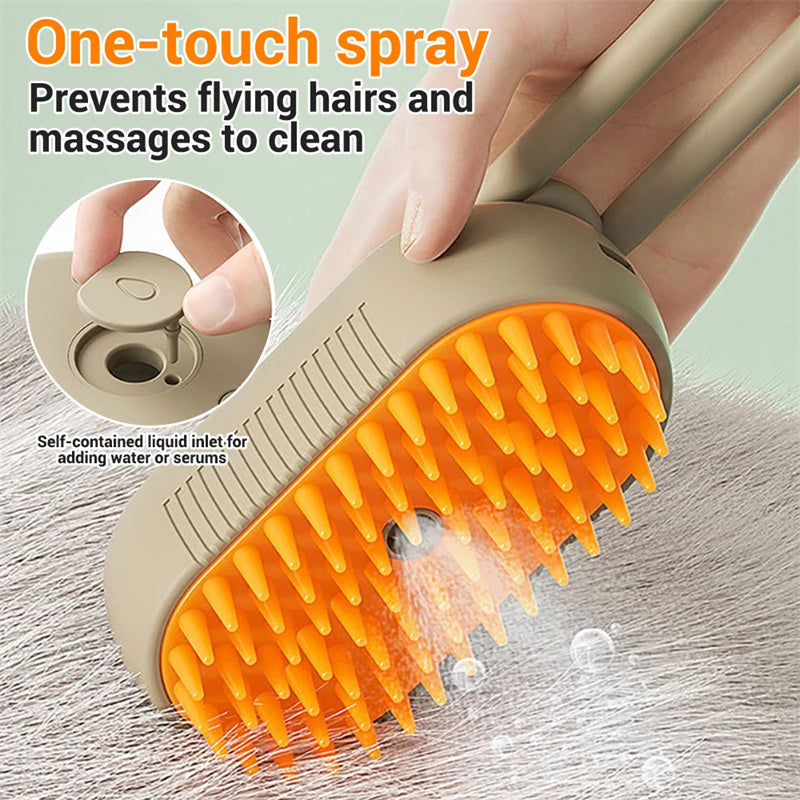 SteamGroom™ 3-in-1 Pet Grooming Brush – Spray, Massage & Deshedding Tool