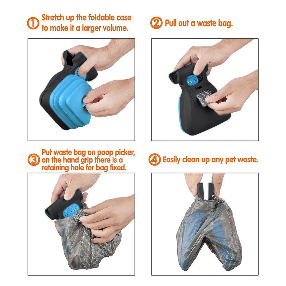 Foldable Dog Pooper Scooper with Built-in Waste Bag Dispenser | One-Hand Portable Pet Waste Picker