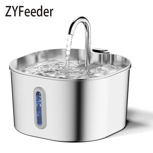 Automatic 2.2L Cat Water Fountain Square Stainless Steel Pet Water Feeder Dog Water Fountain with window（No 5V 1A Plug）